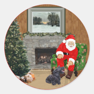 Sticker Rond Terrier Écossais heureux & Père Noël