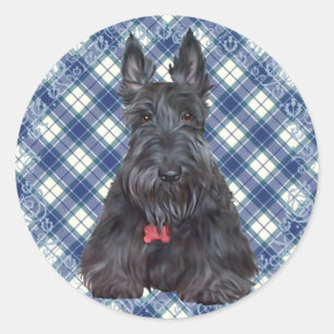 Sticker Rond Terrier écossais sur Tartan