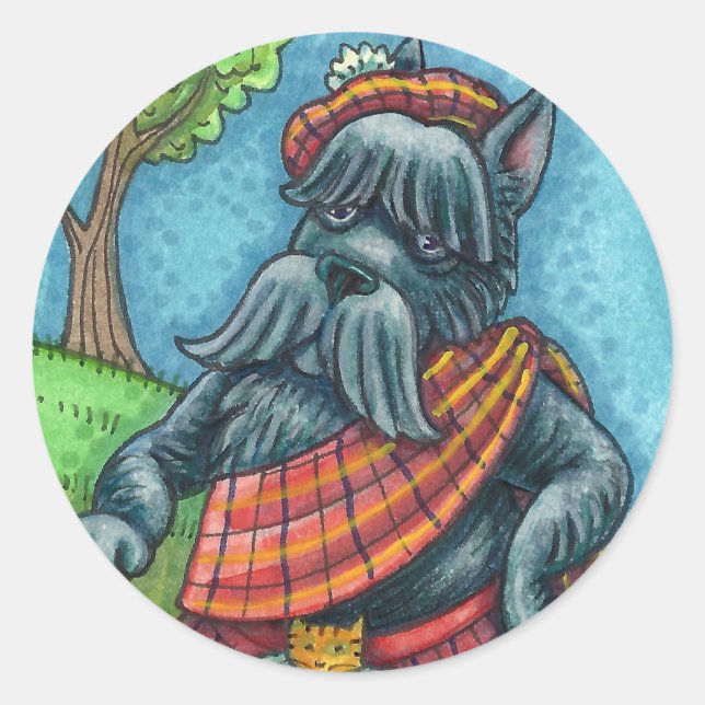 Sticker Rond TERRIER ÉCOSSE, SCOTTIE DOG PRIDE Kilt Sporran (Devant)