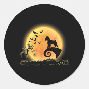 Sticker Rond Terrier Gallois Épouvantable Et Chien De Lune Drôl