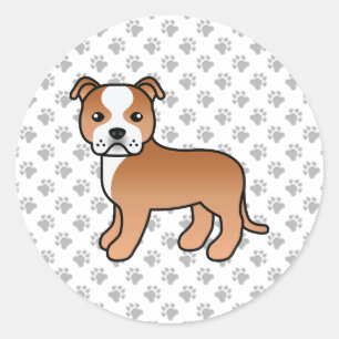 Sticker Rond Terrier Staffordshire Bull Terrier rouge et blanc