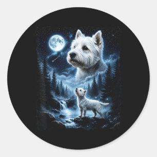 Sticker Rond Terrier West Highland White hurlant à la Lune