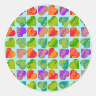 Sticker Rond Tessellation de cœur coloré Art pop psychédélique 