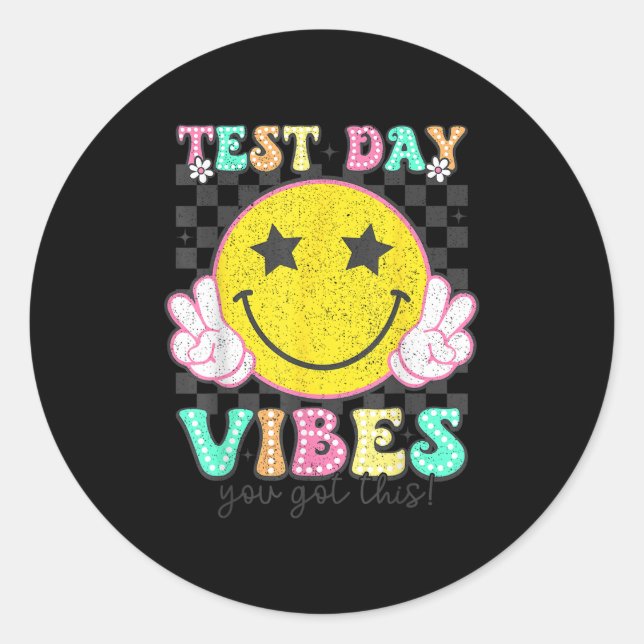 Sticker Rond Test Day Vibes You Got This Retro Groovy Testing D (Devant)
