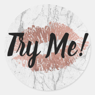 Sticker Rond Tester produit Essayez-moi Rose Gold Lips Marbre m