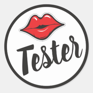 Sticker Rond TESTER Red Kiss Lipstick & distributeur de beauté