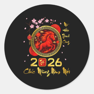 Sticker Rond Tét 2026 année vietnamienne Cheval Lunaire Nouvel