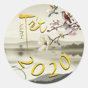 Sticker Rond Tet Hoa Anh Dao Nouvel An vietnamien