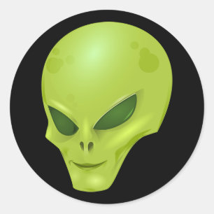 Sticker Rond Tête Alien verte