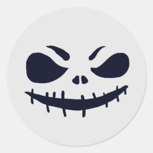 Sticker Rond Tête Citrouille de squelette d'Halloween effrayant