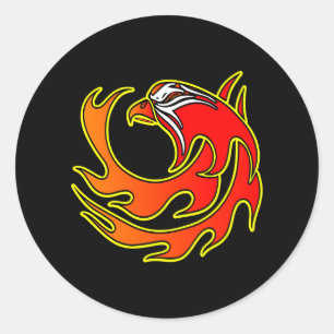 Sticker Rond Tête d'aigle tribal de la flamme noire