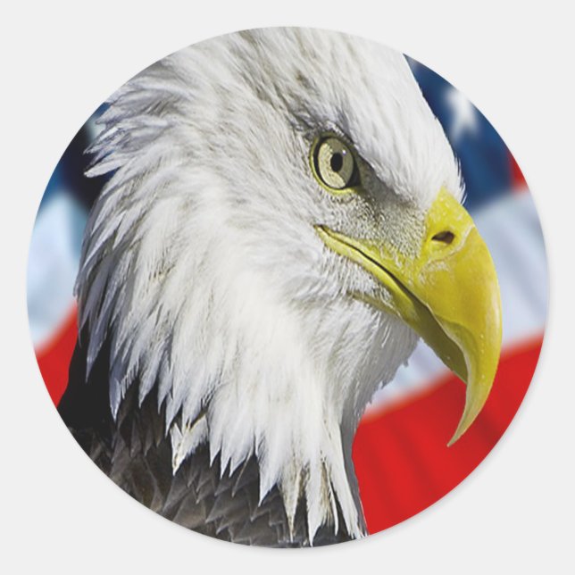 Sticker Rond Tête de Bald Eagle et drapeau américain (Devant)