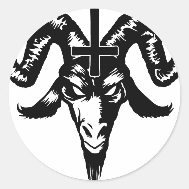 Sticker Rond Tête de chèvre satanique avec croix (noir) (Devant)