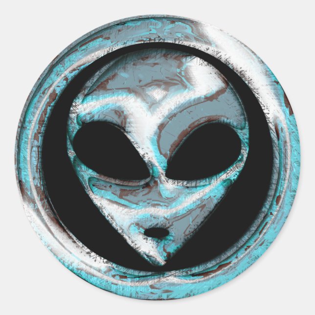 Sticker Rond Tête de l'Alien Abstrait (Devant)
