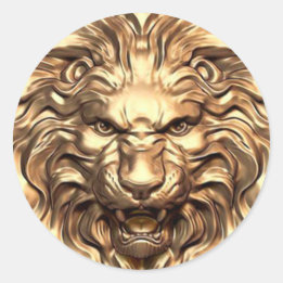 Sticker Rond Tête de lion dorée rugissante