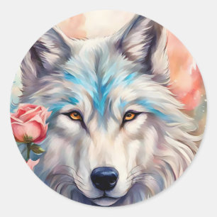 Sticker Rond tête de loup roses roses animal peinture