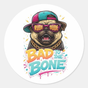 Sticker Rond Tête de pug méchante — Conception de vêtements de