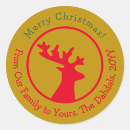 Sticker Rond Tête de rennes de Noël customisée Rouge Vert Or