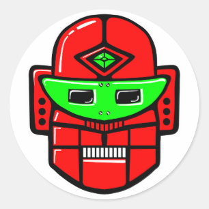 Sticker Rond Tête de robot rétro