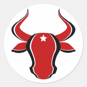 Sticker Rond Tête de taureau rouge avec étoile