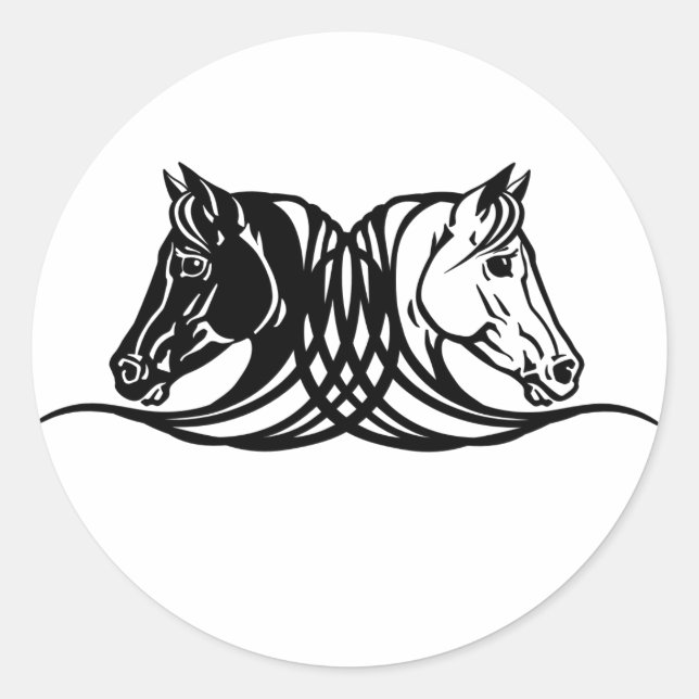 Sticker Rond têtes de chevaux noirs et blancs (Devant)