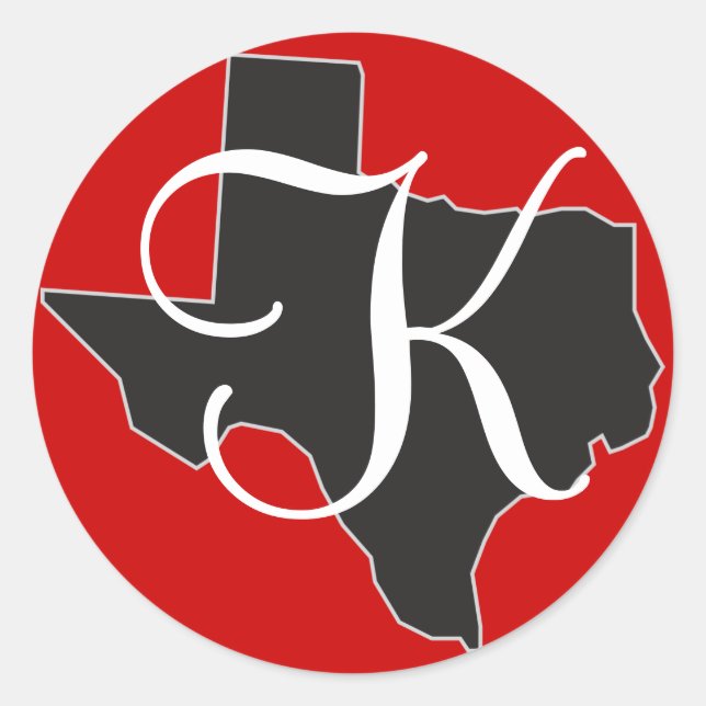 Sticker Rond Texas Custom Monogramme Initial sur le plan d'état (Devant)