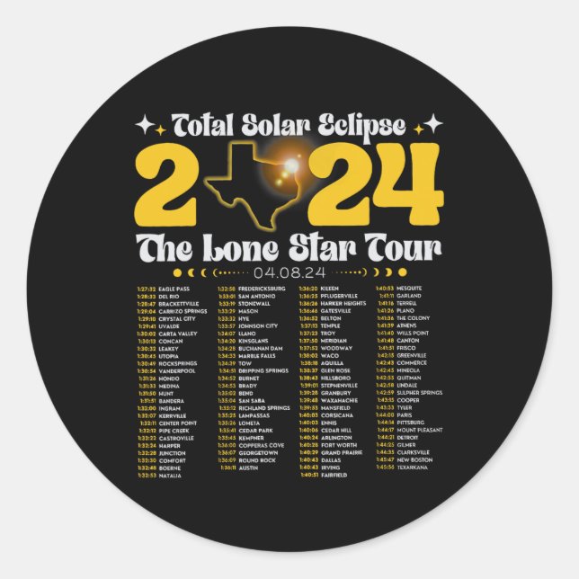 Sticker Rond Texas Total Solar Eclipse 2024 Tour Retro Rock Con (Devant)