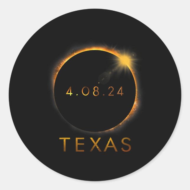 Sticker Rond Texas Total Solar Eclipse Avril 8 2024 Texas Solar (Devant)