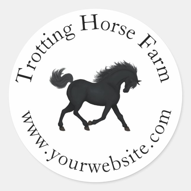 Sticker Rond Texte circulaire Cheval Noir Trotting Equestrio (Devant)