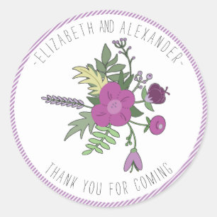 Sticker Rond Texte circulaire et Merci de Mariage floral en ban
