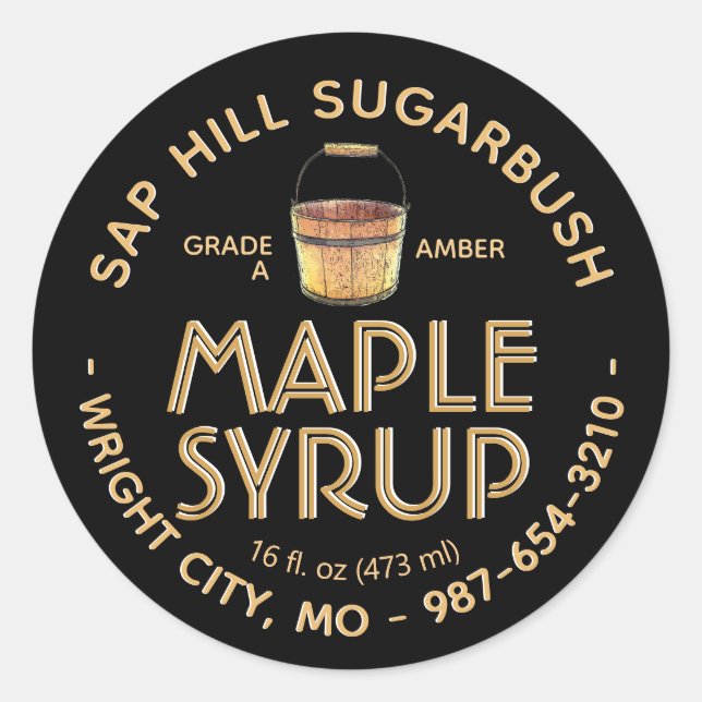 Sticker Rond Texte de l'ambre de sève de sirop d'érable sur le  (Devant)