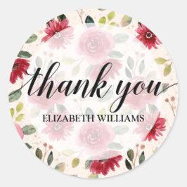 Sticker Rond Texte Merci Fleurs Bourgogne
