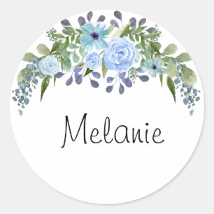 Sticker Rond Texte monographique personnalisé aquarelle flore d