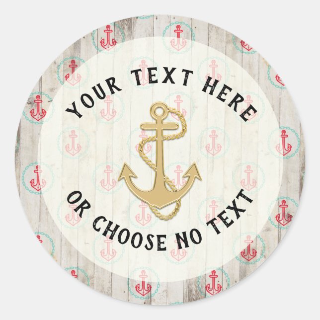 Sticker Rond Texte Personnalisé/ Ancre nautique rustique Plage  (Devant)