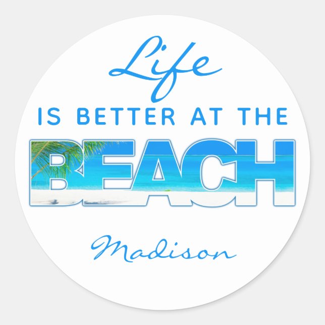 Sticker Rond Texte personnalisé BEACH (Devant)