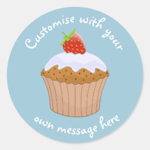 Sticker Rond Texte personnalisé Bun fraise bleu