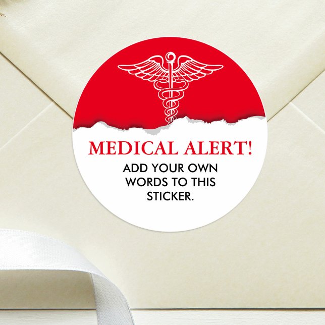 Sticker Rond Texte personnalisé de l'alerte Médicale (Créateur téléchargé)