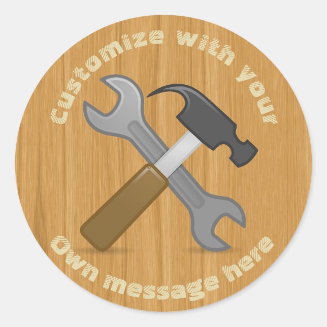 Sticker Rond Texte personnalisé du marteau et du spanner des ou (Devant)