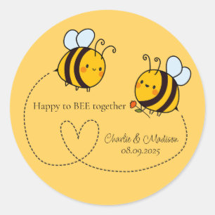 Sticker Rond Texte personnalisé Happy Love Bees