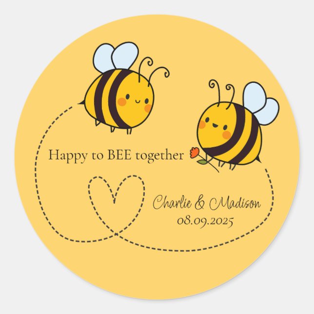 Sticker Rond Texte personnalisé Happy Love Bees (Devant)