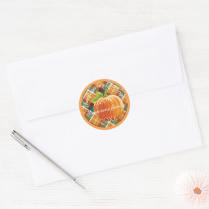 Sticker Rond Texte personnalisé sur motif carreauté d'automne 2