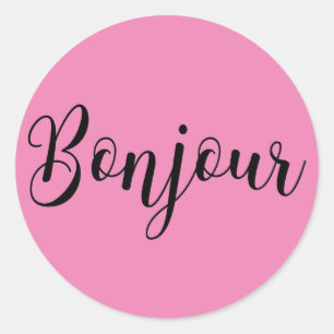 Sticker Rond TexteNoirBonjour