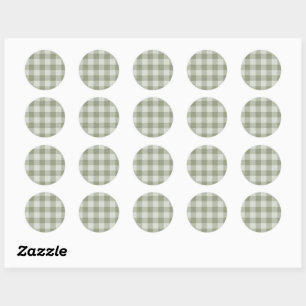 Sticker Rond Texture de lin à carreaux de Buffalo gingham vert 