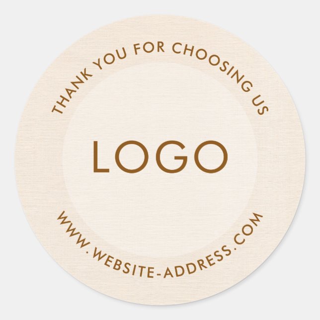 Sticker Rond Texture de lin beige clair texte personnalisé clas (Devant)