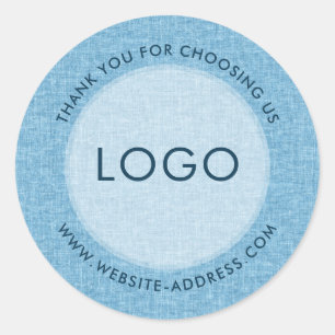 Sticker Rond Texture de lin bleu clair avec texte personnalisé