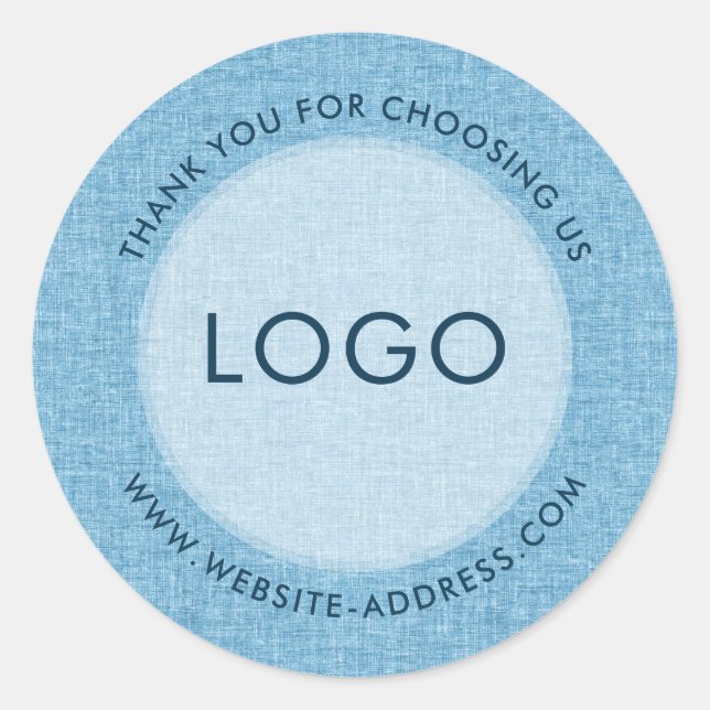 Sticker Rond Texture de lin bleu clair avec texte personnalisé (Devant)