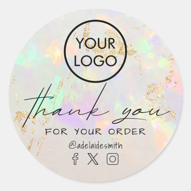 Sticker Rond texture d'inspiration opale blanche merci classiqu (Devant)
