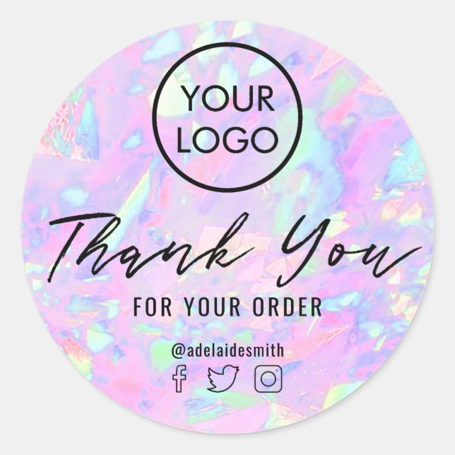 Sticker Rond texture d'opale rose merci (Devant)
