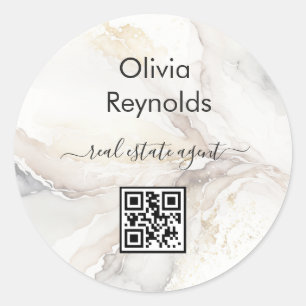 Sticker Rond Texture minimaliste moderne en marbre Code QR neut