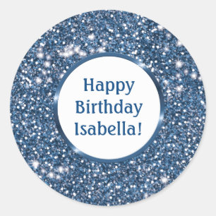 Sticker Rond Texture personnalisée Faux Paillettes Bleu Bon Ann